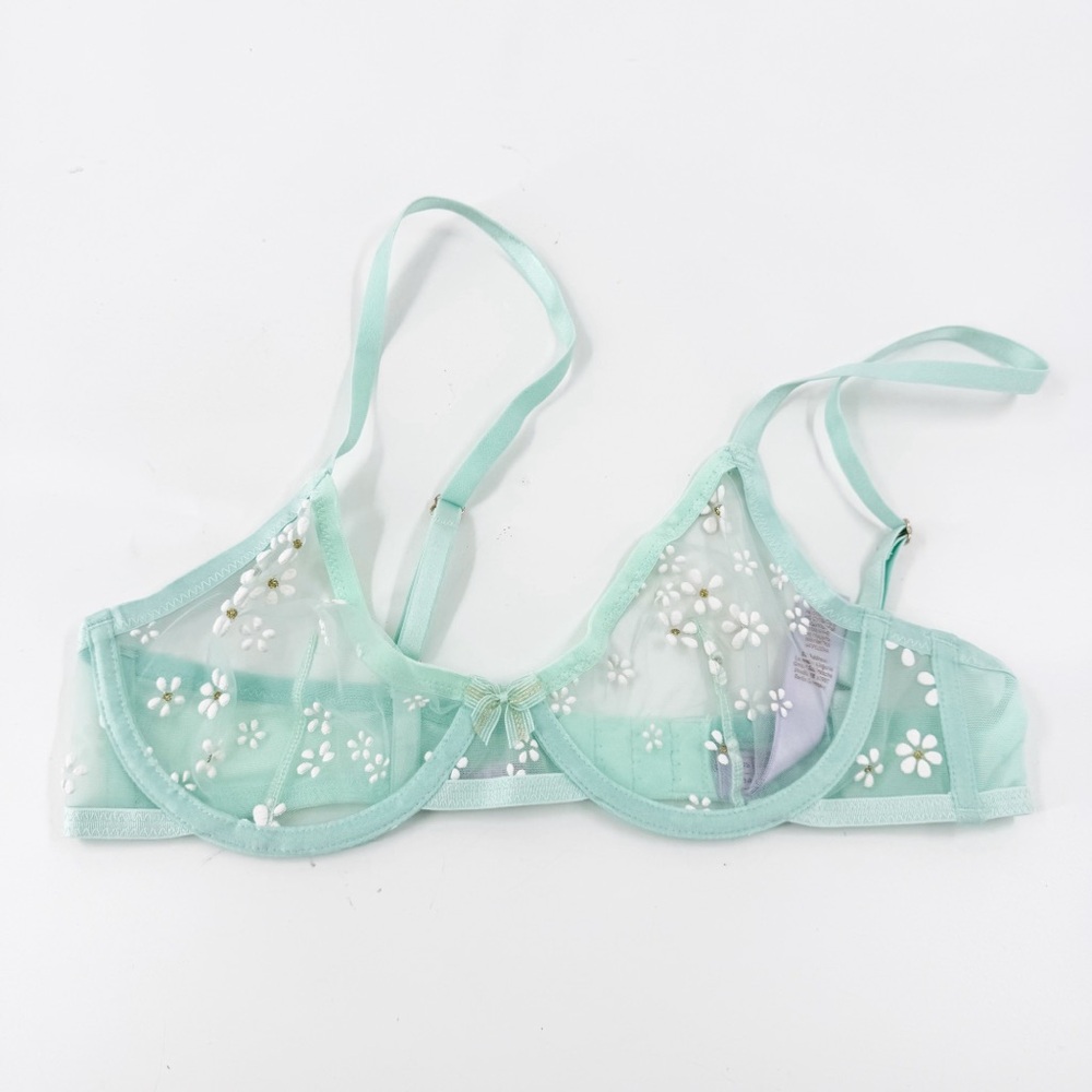 ✅ Savage X Fenty Sheer Puff Daisy Mint Floral SIZE 34B‎